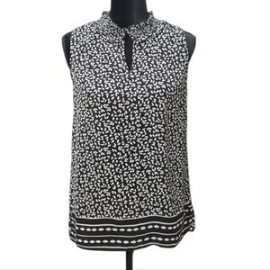 NWT Talbots Tank Top Black White Ruffle V Neck Polyester Career Blouse S
